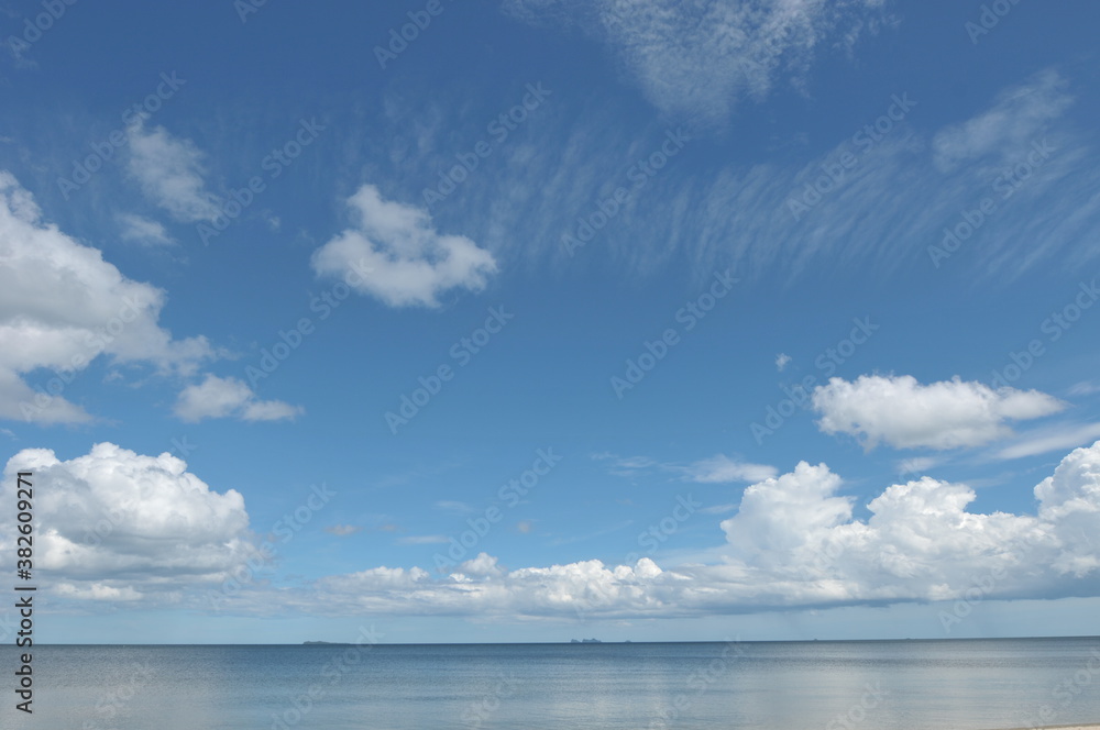 beautiful view of blue cloudy sky and sea with sand at sunny day ( Had Sai Ree Beach, Chumphon, Thailand)