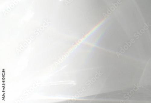 Abstract water texture overlay effect, rays of light shadow overlay effect with rainbow reflection of light from water on a white background, mockup and backdrop