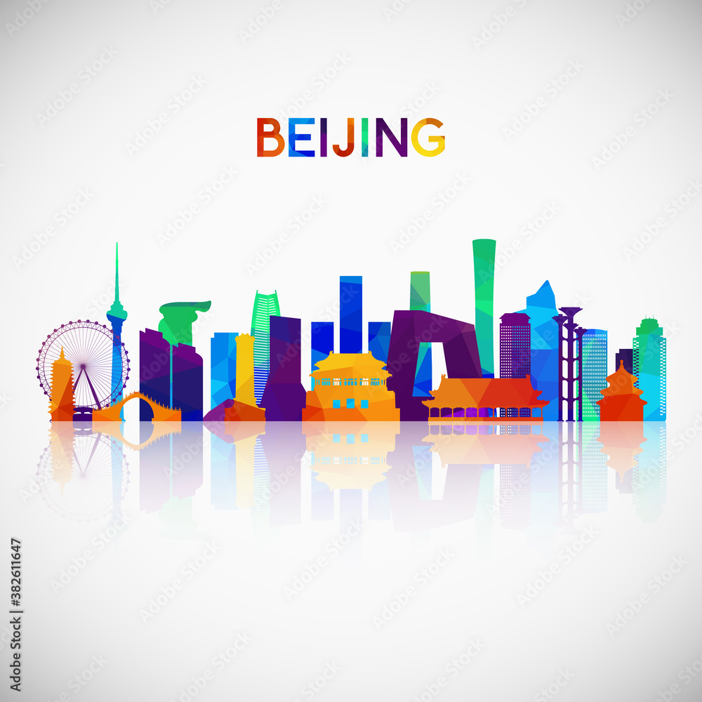 Beijing skyline silhouette in colorful geometric style. Symbol for your design. Vector illustration.