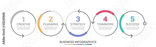 Thin line infographic template with 5 steps. Modern business concept infographics with options for brochure, diagram, workflow, timeline. Vector EPS 10