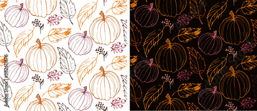 Happy thanksgiving day. Give Thanks. Cute lettering poster. Leaf autumn fall pattern background.