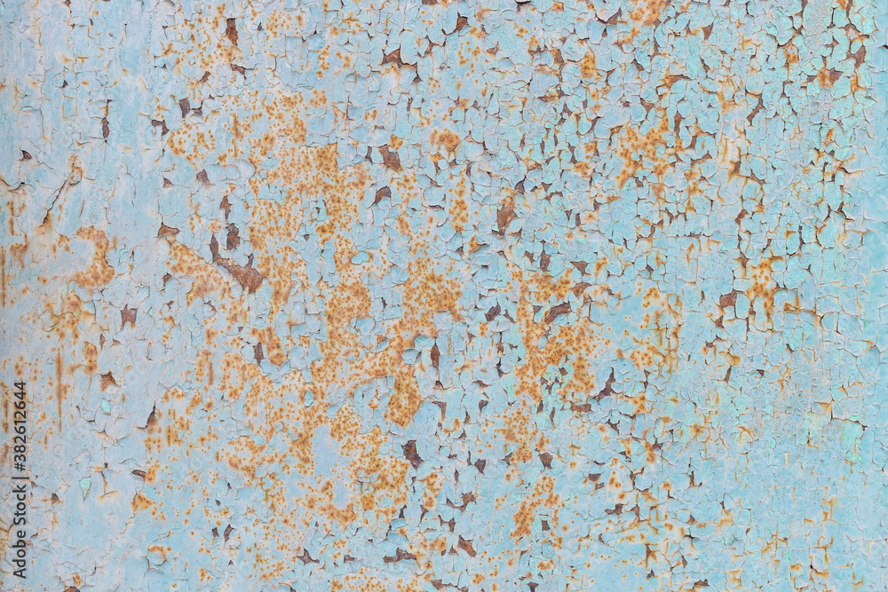 The texture of a painted metal plate with weathered paint and traces of rust. Background for the designer.
