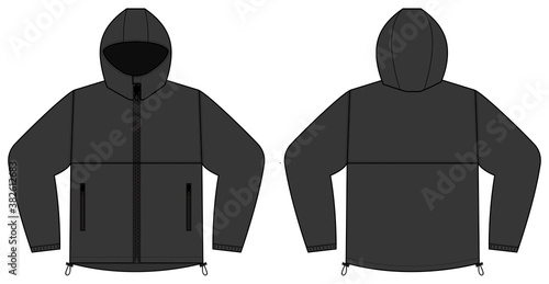 windproof hooded jacket ( parka) vector illustration / black