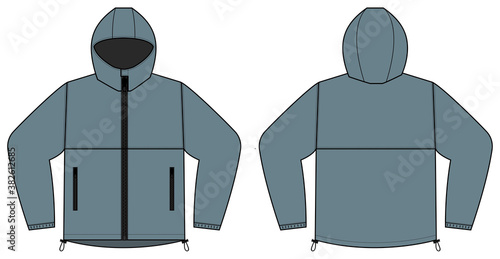 windproof hooded jacket ( parka) vector illustration / gray