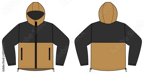 windproof hooded jacket ( parka) vector illustration / black & brown