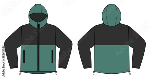 windproof hooded jacket ( parka) vector illustration / black & green