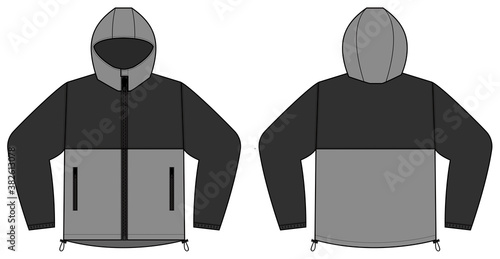 windproof hooded jacket ( parka) vector illustration / black & gray