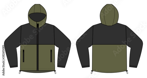 windproof hooded jacket ( parka) vector illustration / black & kahki photo
