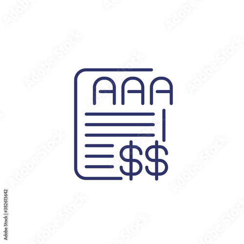 credit rating icon on white, finance line vector