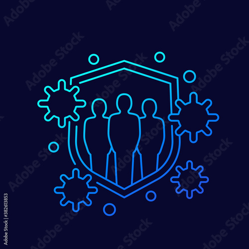 immune system, strong immunity line vector icon