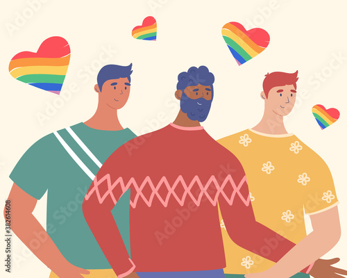 Gay poster. Love of men. Vector illustration in cartoon style.