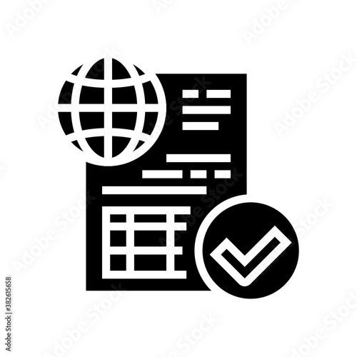 permission for international carriage of pet glyph icon vector. permission for international carriage of pet sign. isolated contour symbol black illustration