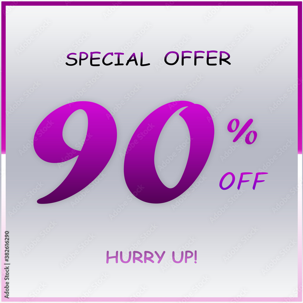 Modern Special Offer Discount Banner With 90% Off Hurry Up Design On Seasonal White Winter Background.