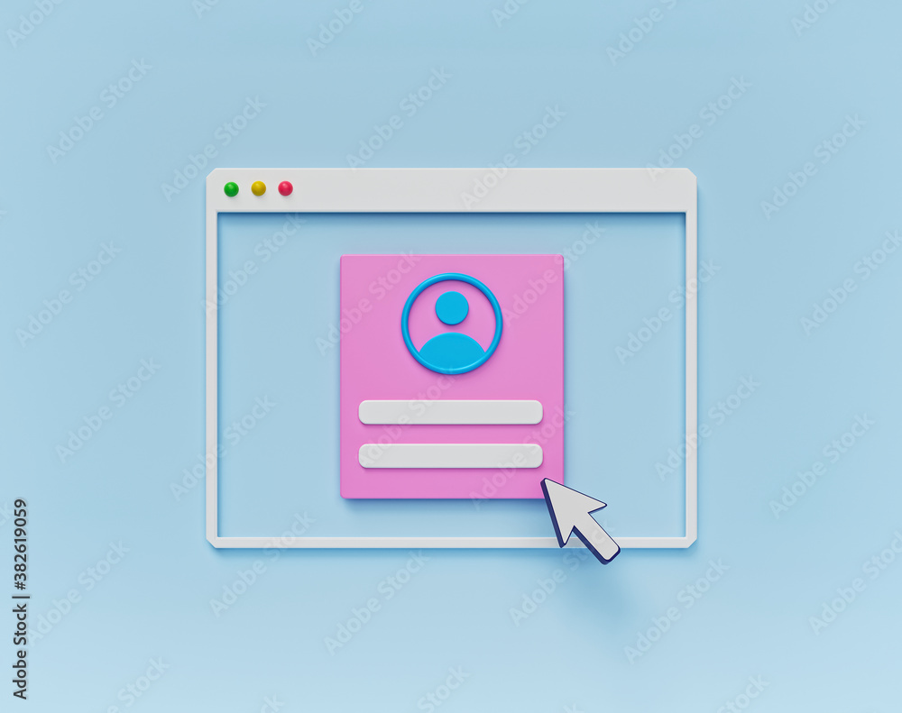 minimal style Register or login form page. sign up user interface. 3d rendering minimal style Register or login form page. sign up user interface. 3d rendering