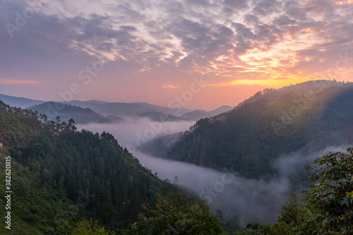 Beautiful landscape in southwestern Uganda, at the Bwindi Impenetrable Forest National Park, at the borders of Uganda, Congo and Rwanda. The Bwindi National Park is the home of the mountain gorillas.