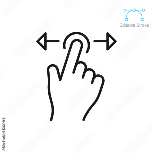 hand swipe icon. Horizontal scroll page symbol. Pointing finger hand cursor with right and left arrow. Pointer mouse Editable stroke vector illustration. Design illustration on white background EPS 10