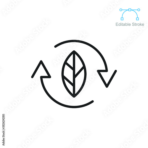 Organic recycle icon. Eco care product symbol. reusable environmental, renewable energy. reuse green waste. bio recyclable label. Editable stroke vector illustration. Design on white background EPS 10