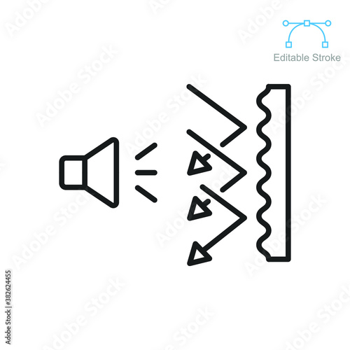 Soundproof icon. Sound insulation. Noise absorbing line symbol. Soundproofing room in multimedia or music studio. Editable stroke vector illustration. Design on white background. EPS 10