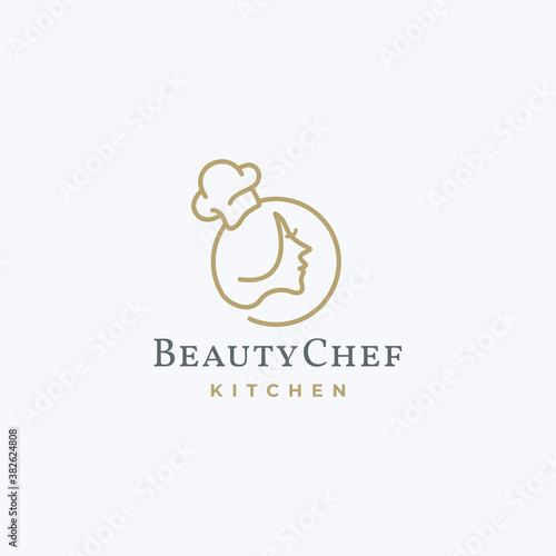 Women Beauty Face Chef Hat Vector. Cooking, Restaurant, Food Logo Design