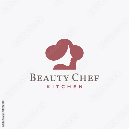 Women Beauty Face Chef Hat Vector. Cooking, Restaurant, Food Logo Design