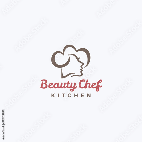 Women Beauty Face Chef Hat Vector. Cooking, Restaurant, Food Logo Design
