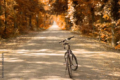 Bicycle on the background of the autumn landscape. Romantic mood. © adidas4747