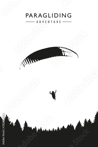 paragliding adventure on forest background vector illustration EPS10