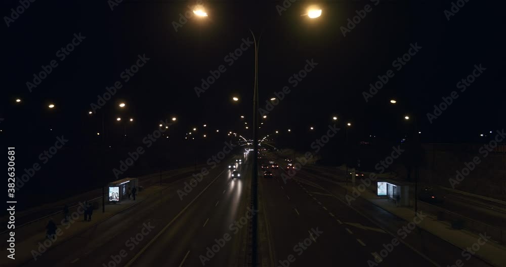 Night Highway Traffic in European City Night Highway Traffic in European City