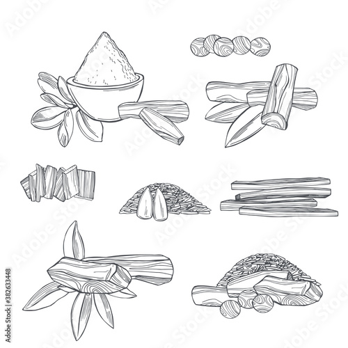 Sandalwood  set on white background.