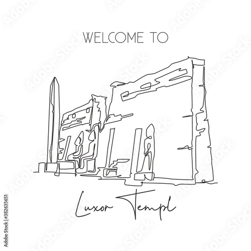 One single line drawing old Ancient Egyptian Luxor Temple landmark. World famous place in Egypt. Tourism travel postcard home decor wall poster. Modern continuous line draw design vector illustration