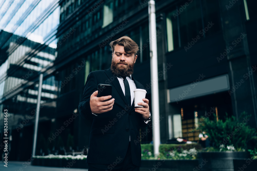 Confident bearded businessman browsing smartphone Confident bearded businessman browsing smartphone
