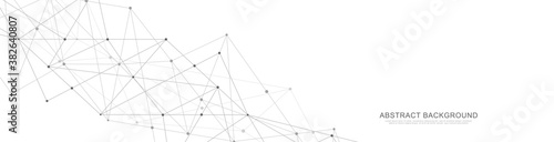 Website header or banner design with abstract geometric background and connecting dots and lines. Global network connection. Digital technology with plexus background and space for your text.