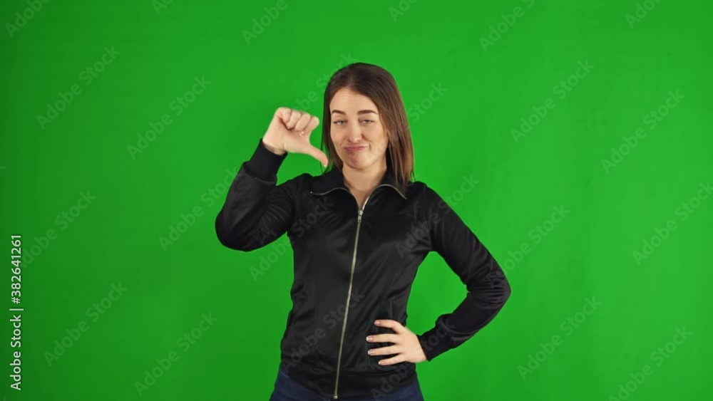Cool Woman shows finger down Cool Woman shows finger down