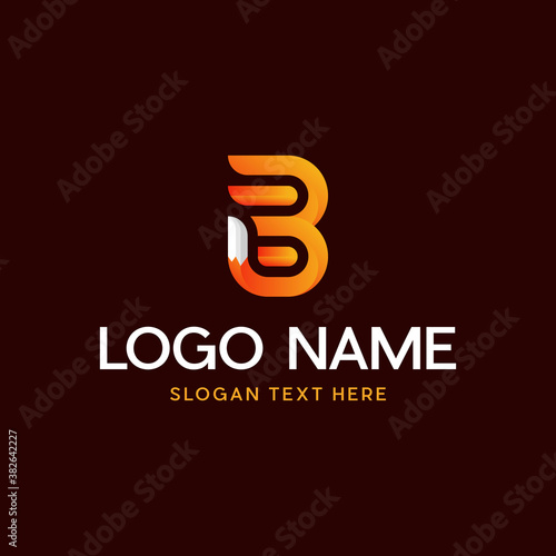 Initial Letter B with Fox Logo Design. Fox letter B logo with animal design template, B letter unique fox logo design