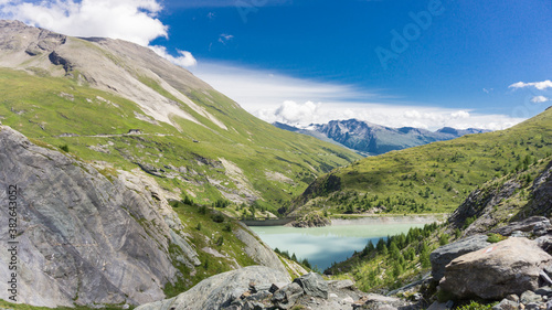 World most beautiful Alpine idyllic crystal clear lake on hiking trail among Austria mountain ranges
