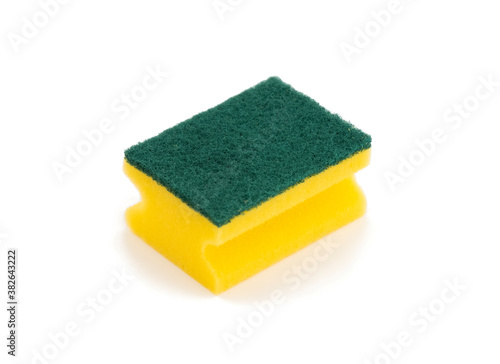 Yellow Dishwashing Sponge Isolated On White Surface