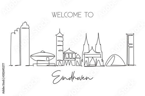 Obraz na plátně Single continuous line drawing of Eindhoven city skyline, Netherlands