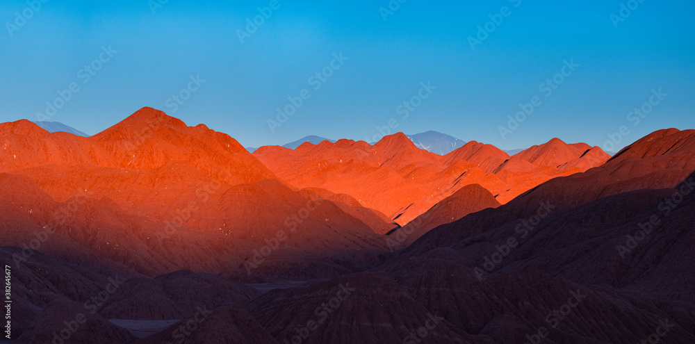 Naklejka premium Eroded landscape in the Desierto del Diablo in the Los Colorados area, in the town of Tolar Grande in the province of Salta in La Puna Argentina. Argentina, South America, America