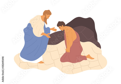Biblical vector illustration series, Abraham sacrificing his son as a test of faith