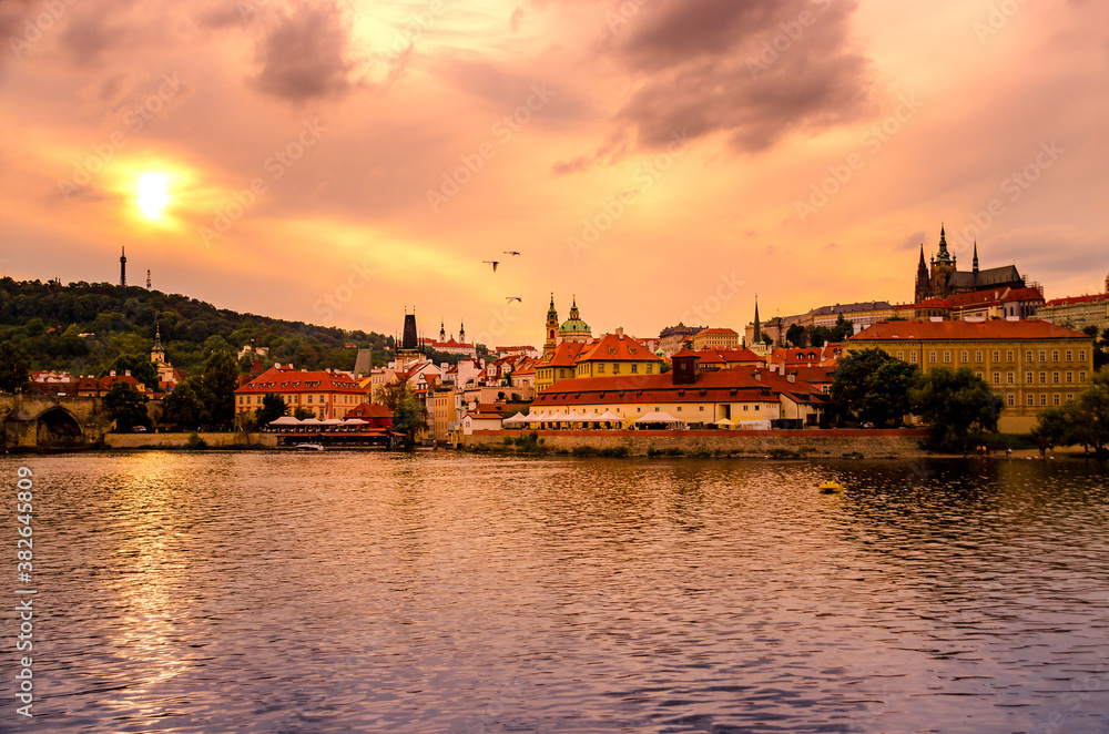 Sunset over the Prague castle