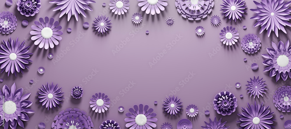 Violet paper flowers background with empty space Violet paper flowers background with empty space