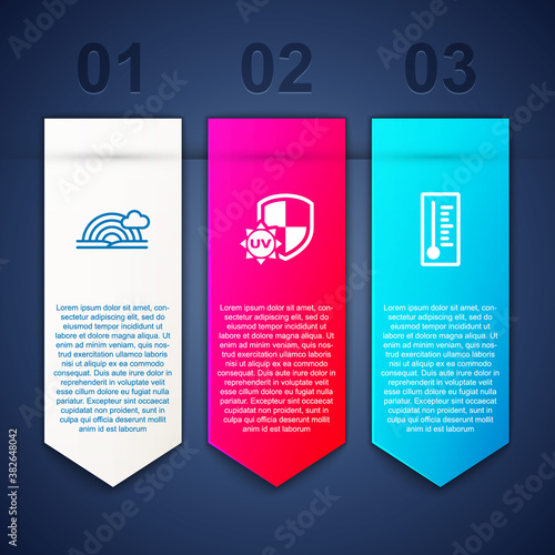 Set Rainbow with cloud, UV protection and Meteorology thermometer. Business infographic template. Vector.