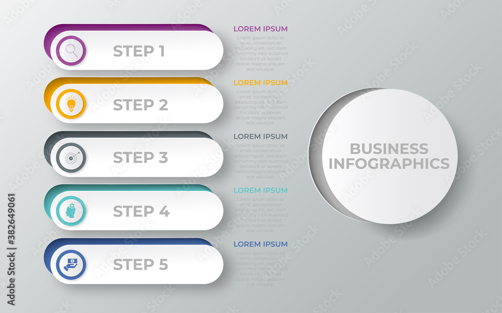 business infographic template with 5 option or step. business infographic template with 5 option or step.