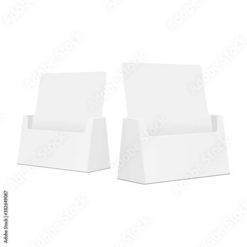 Cardboard display holders for pamphlets, cards, brochures, booklets, literature, isolated on white background. Vector illustration