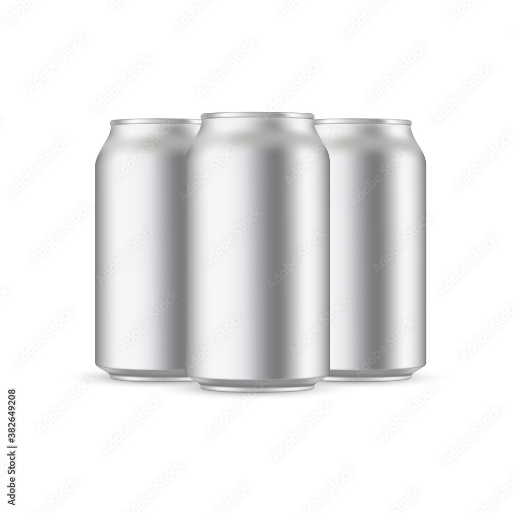 Three 330ml aluminium cans mockup isolated on white background. Vector illustration Three 330ml aluminium cans mockup isolated on white background. Vector illustration