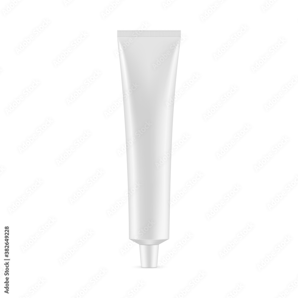 Metallic tube mockup for toothpaste, ointment or cream, isolated on white background. Vector illustration Metallic tube mockup for toothpaste, ointment or cream, isolated on white background. Vector illustration
