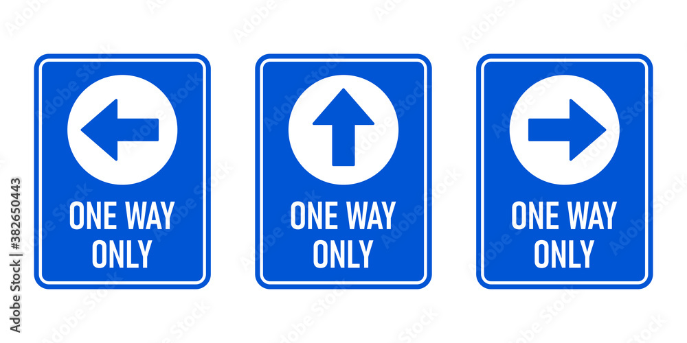 Set of One Way Only Vertical Warning Sign Poster Icon with Direction Arrow and Text. Vector Image. Set of One Way Only Vertical Warning Sign Poster Icon with Direction Arrow and Text. Vector Image.