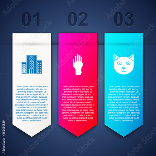 Set Medical hospital building, Hand with psoriasis or eczema and Pet. Business infographic template. Vector.