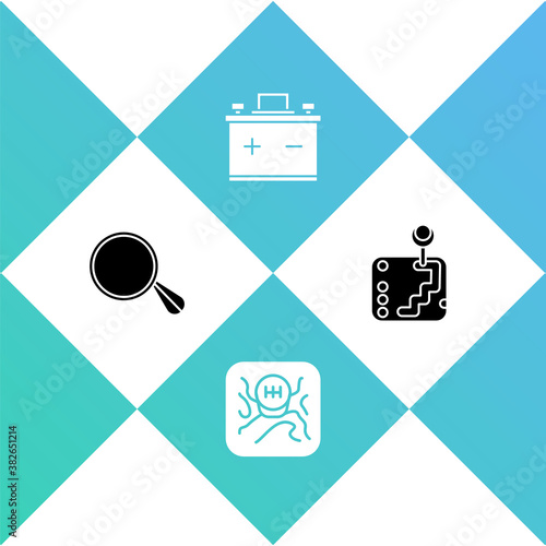 Set Car mirror, Gear shifter, battery and icon. Vector.