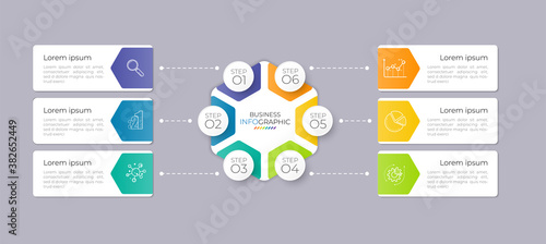 Infographic circle element template can be used for workflow layout, diagram, number options, web design. Infographic business concept with 6 option, parts, steps or processes.